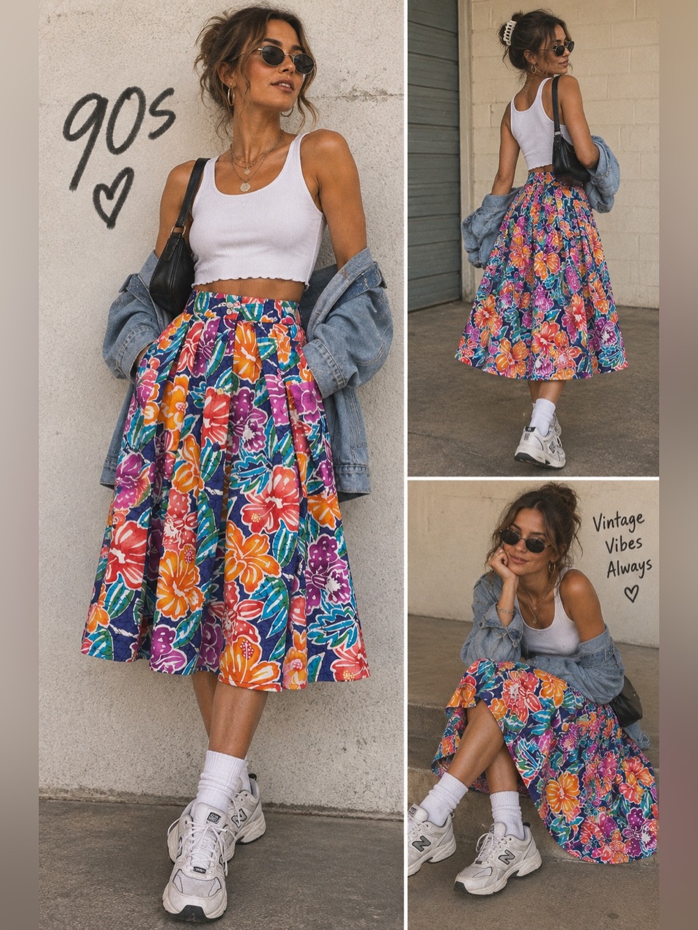 Vintage Liz Sport Floral Midi Skirt High Rise Cotton Size 12 Medium